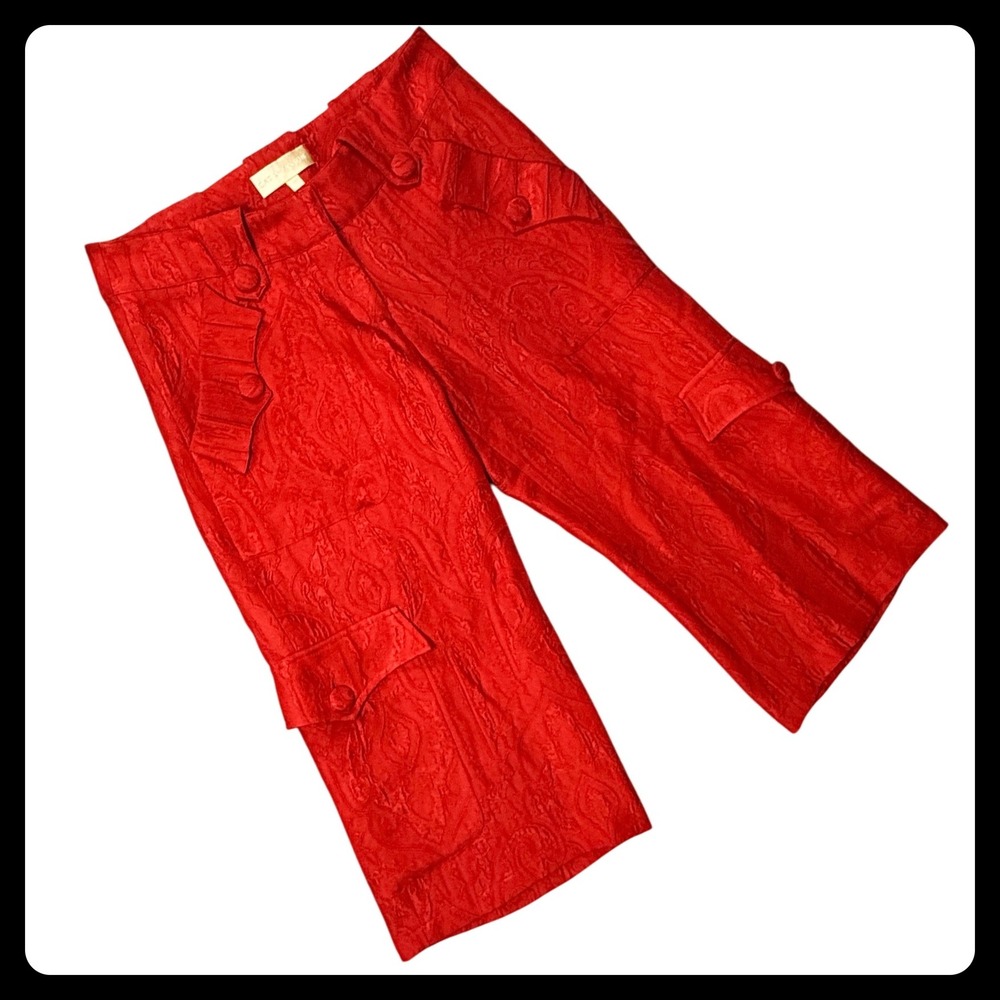 Cat Swanson Y2K Red Capri Cropped Pants Paisley Jacquard‎ Button Detail Sz 4